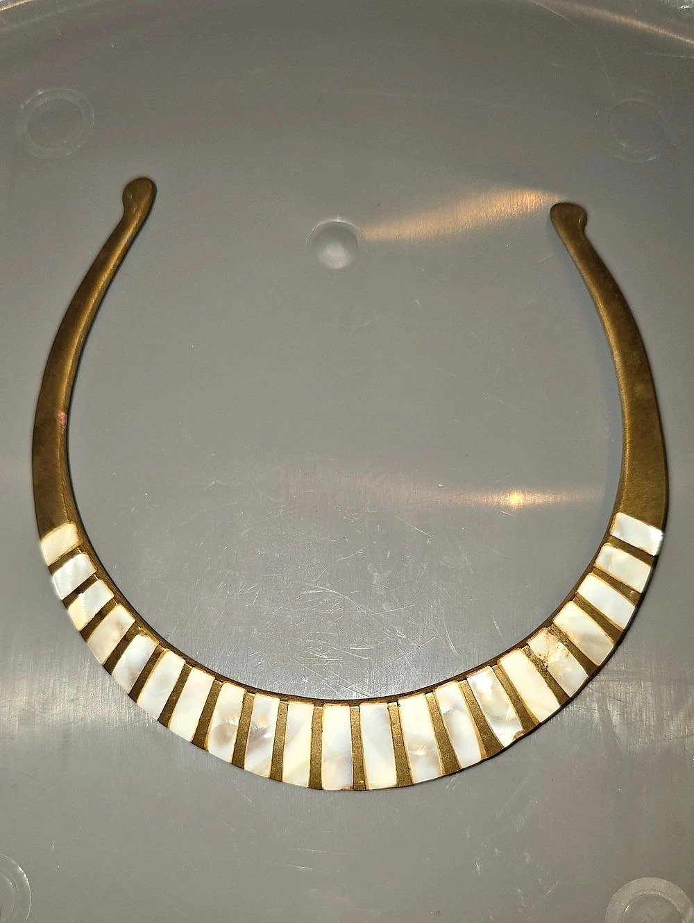 Vintage Brass And Aboloni Statement Necklace